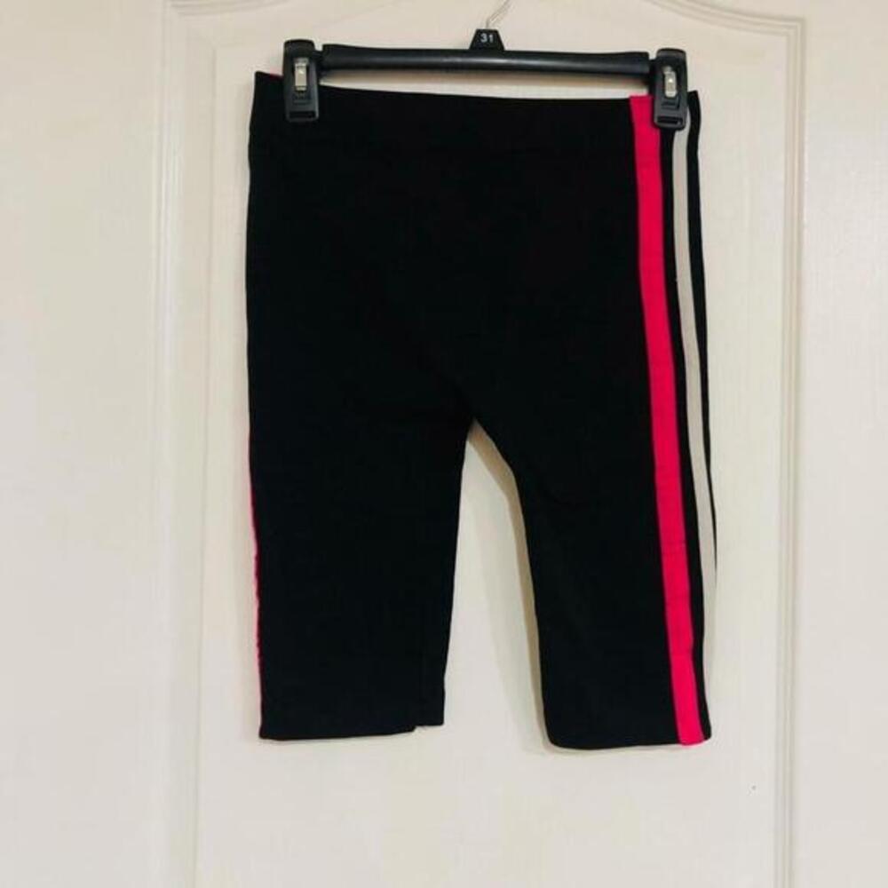 New Look Sport Black Biker Shorts Pink White Side Stripe S/M Activewear Preowned